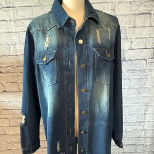 Amazon Women's Dark Blue Distressed Jean Jacket